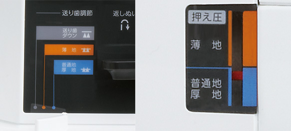 圧力調整つまみとドロップフィードつまみ