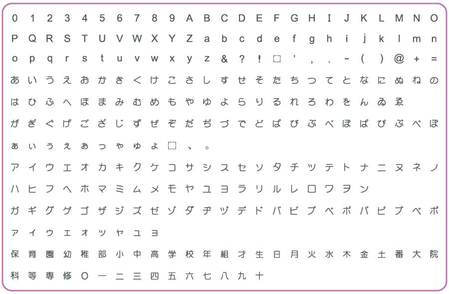 HZL-HT750 文字パターン